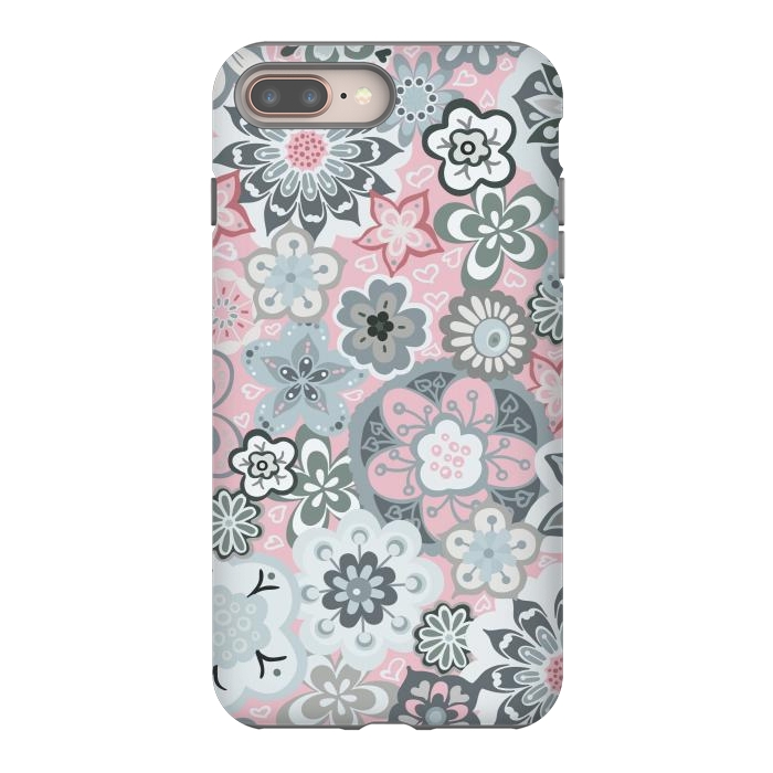 iPhone 7 plus StrongFit Beautiful Bouquet of Blooms-Light grey and pink by Paula Ohreen