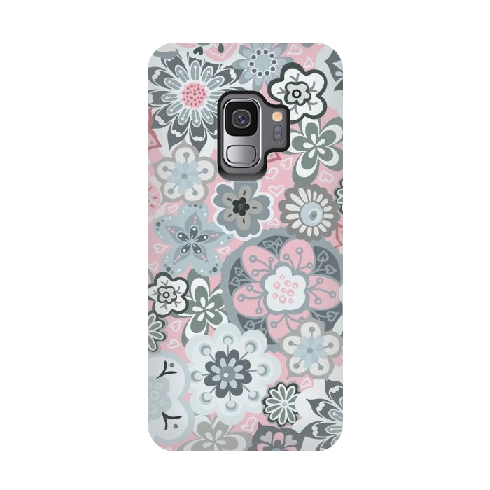 Galaxy S9 StrongFit Beautiful Bouquet of Blooms-Light grey and pink by Paula Ohreen