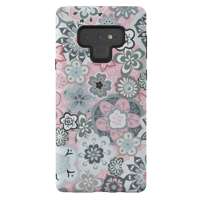 Galaxy Note 9 StrongFit Beautiful Bouquet of Blooms-Light grey and pink by Paula Ohreen