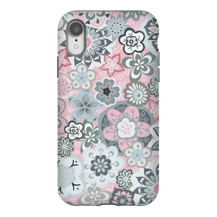 iPhone Xr StrongFit Beautiful Bouquet of Blooms-Light grey and pink by Paula Ohreen