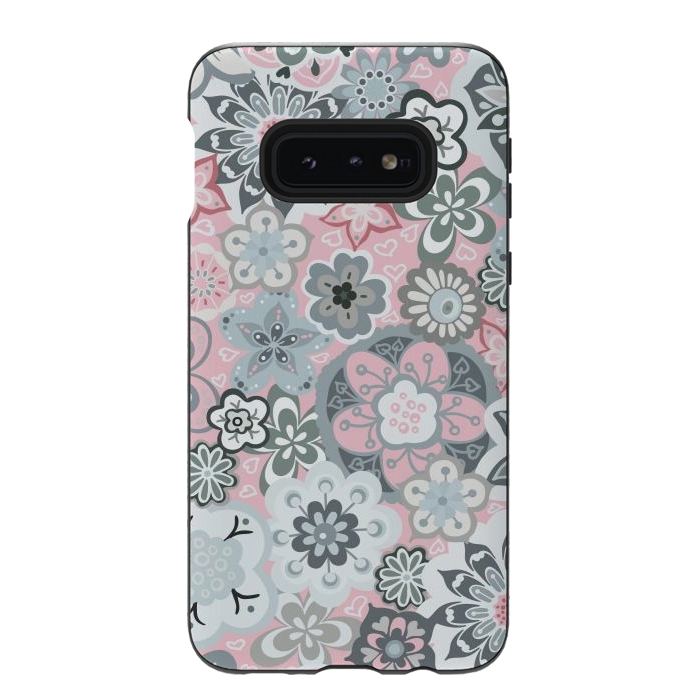 Galaxy S10e StrongFit Beautiful Bouquet of Blooms-Light grey and pink by Paula Ohreen