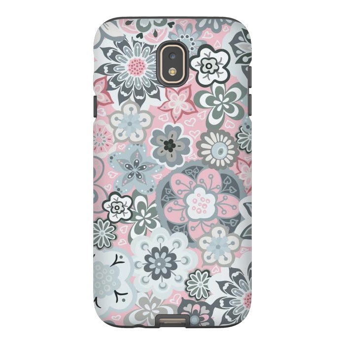 Galaxy J7 StrongFit Beautiful Bouquet of Blooms-Light grey and pink by Paula Ohreen