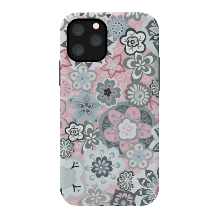 iPhone 11 Pro StrongFit Beautiful Bouquet of Blooms-Light grey and pink by Paula Ohreen