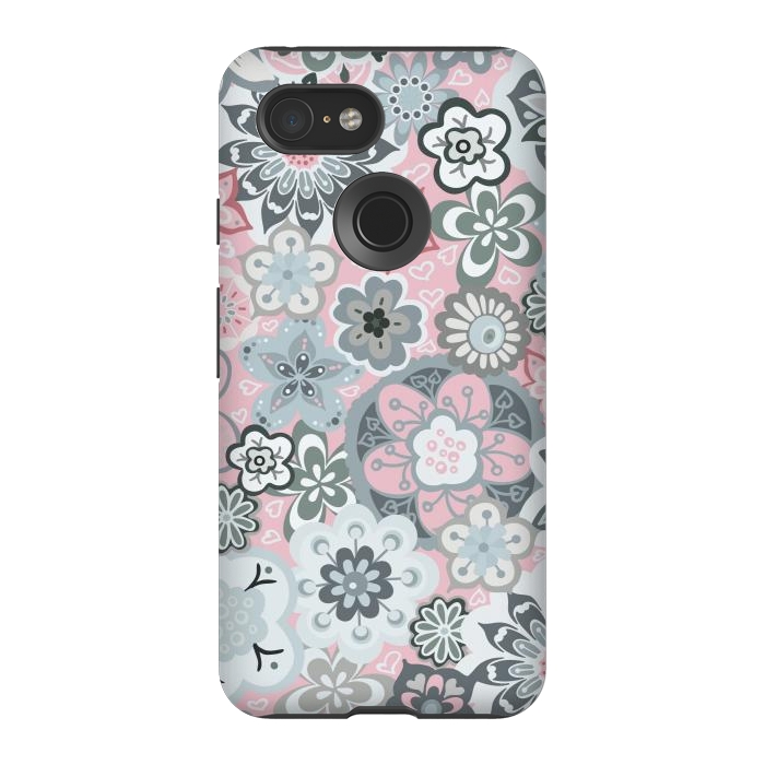 Pixel 3 StrongFit Beautiful Bouquet of Blooms-Light grey and pink by Paula Ohreen