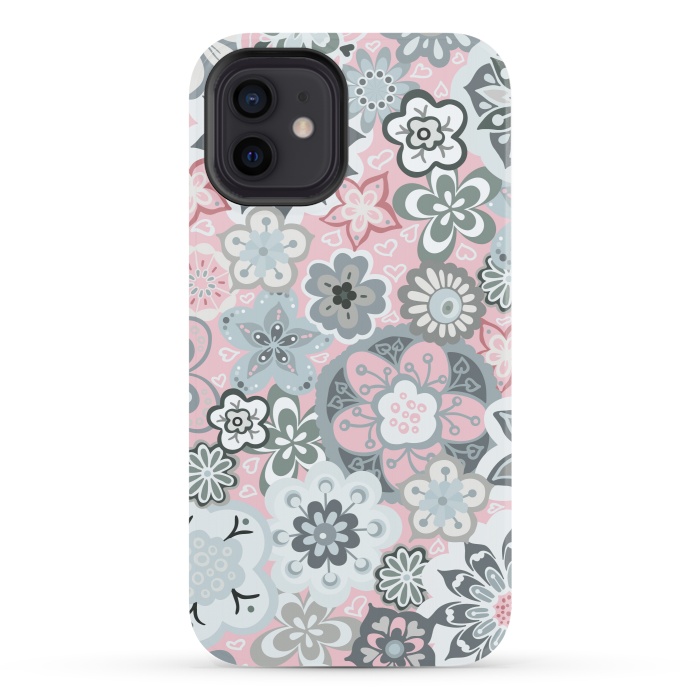 iPhone 12 StrongFit Beautiful Bouquet of Blooms-Light grey and pink by Paula Ohreen