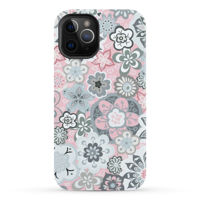 iPhone 12 Pro StrongFit Beautiful Bouquet of Blooms-Light grey and pink by Paula Ohreen