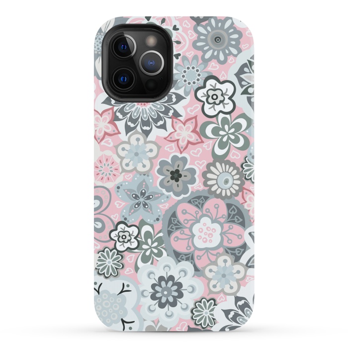 iPhone 12 Pro Max StrongFit Beautiful Bouquet of Blooms-Light grey and pink by Paula Ohreen