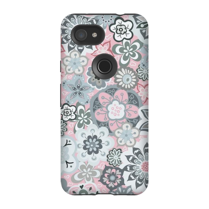 Pixel 3A StrongFit Beautiful Bouquet of Blooms-Light grey and pink by Paula Ohreen