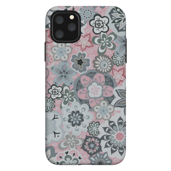 iPhone 11 Pro Max StrongFit Beautiful Bouquet of Blooms-Light grey and pink by Paula Ohreen