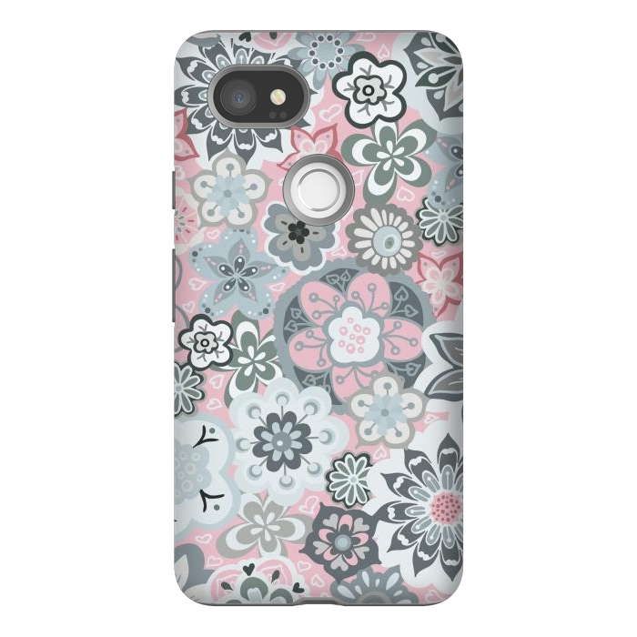 Pixel 2XL StrongFit Beautiful Bouquet of Blooms-Light grey and pink by Paula Ohreen