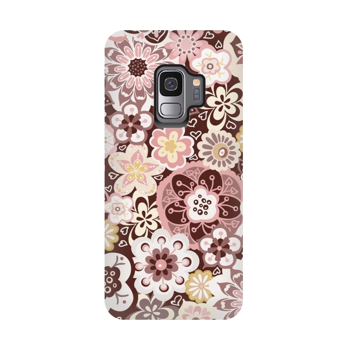 Galaxy S9 StrongFit Bouquet of Blooms-Brown and Yellow by Paula Ohreen