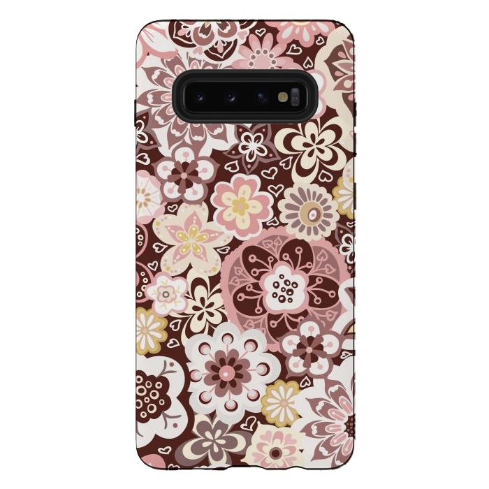 Galaxy S10 plus StrongFit Bouquet of Blooms-Brown and Yellow by Paula Ohreen
