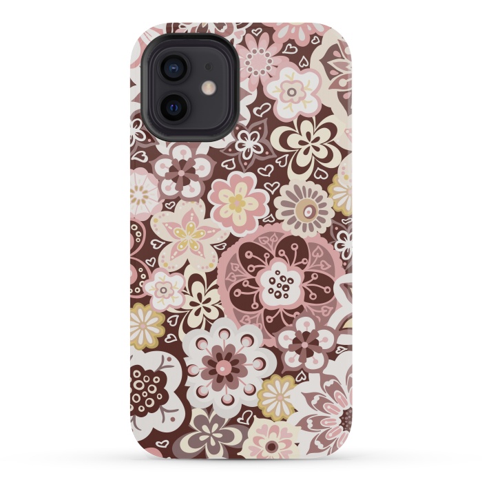 iPhone 12 mini StrongFit Bouquet of Blooms-Brown and Yellow by Paula Ohreen