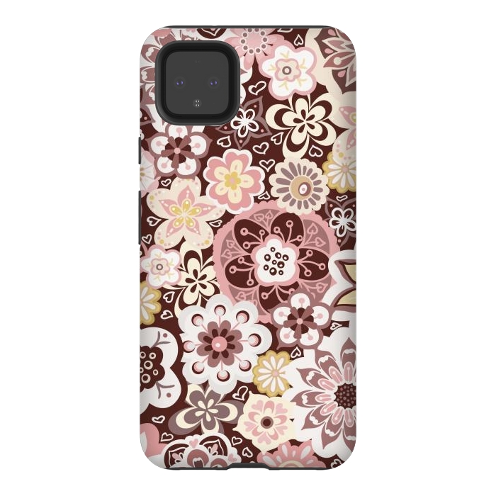 Pixel 4XL StrongFit Bouquet of Blooms-Brown and Yellow by Paula Ohreen
