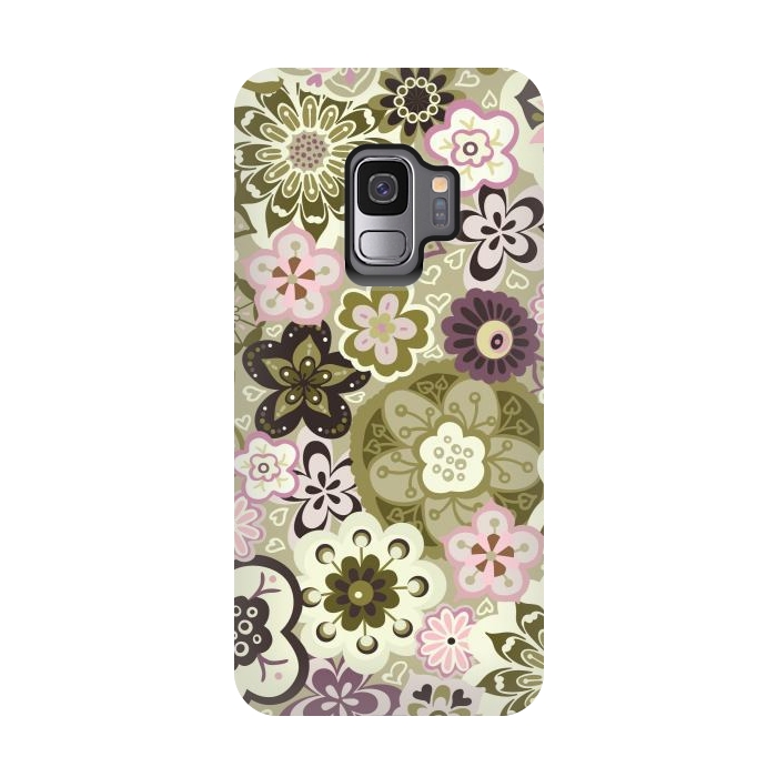 Galaxy S9 StrongFit Bouquet of Blooms-Green and Pink by Paula Ohreen