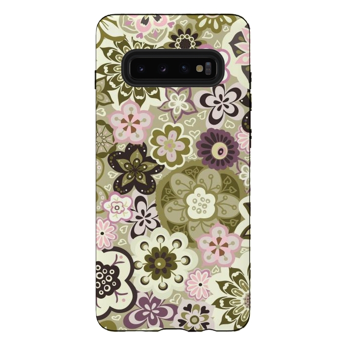 Galaxy S10 plus StrongFit Bouquet of Blooms-Green and Pink by Paula Ohreen