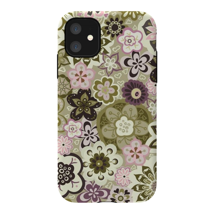 iPhone 11 StrongFit Bouquet of Blooms-Green and Pink by Paula Ohreen