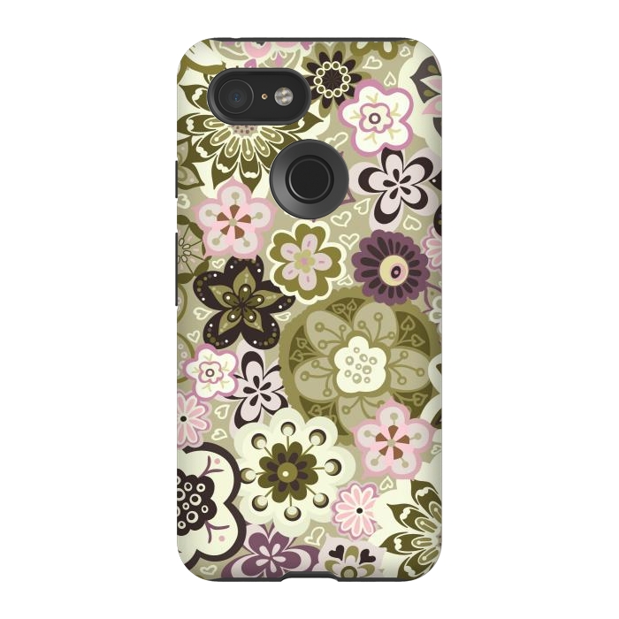 Pixel 3 StrongFit Bouquet of Blooms-Green and Pink by Paula Ohreen