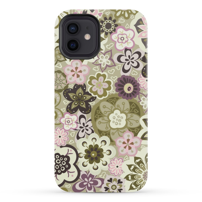 iPhone 12 mini StrongFit Bouquet of Blooms-Green and Pink by Paula Ohreen