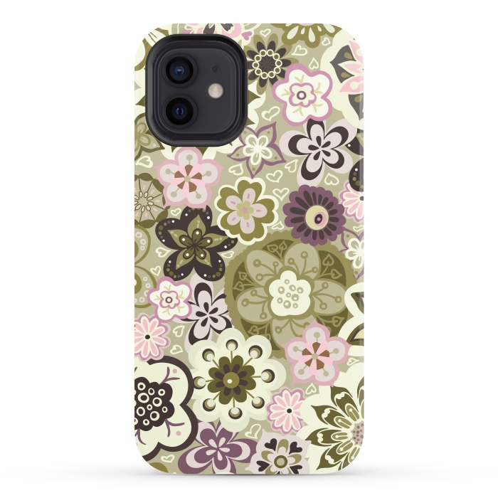 iPhone 12 StrongFit Bouquet of Blooms-Green and Pink by Paula Ohreen
