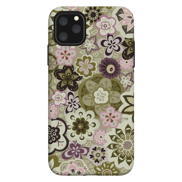 iPhone 11 Pro Max StrongFit Bouquet of Blooms-Green and Pink by Paula Ohreen