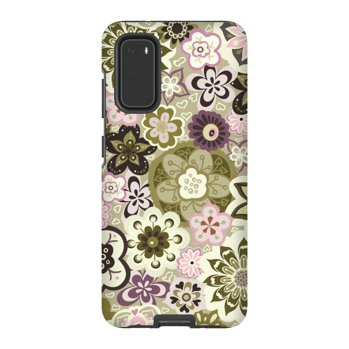 Galaxy S20 StrongFit Bouquet of Blooms-Green and Pink by Paula Ohreen