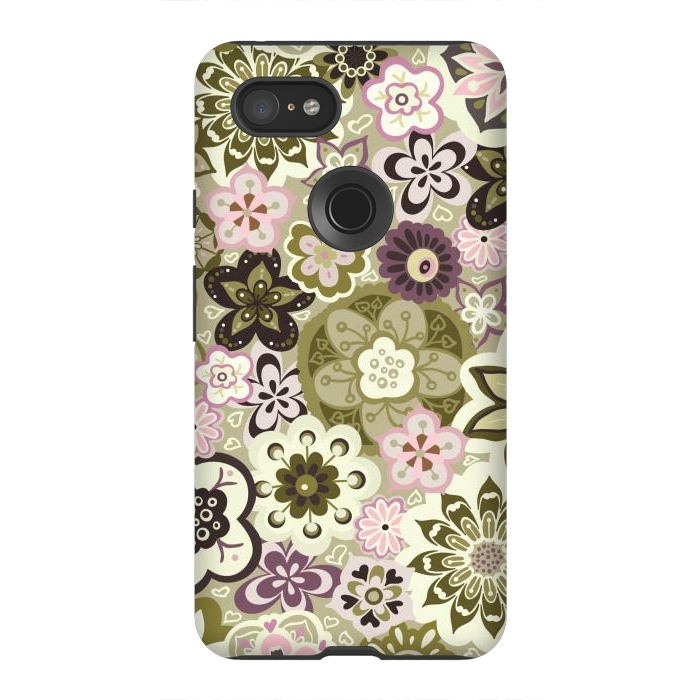 Pixel 3XL StrongFit Bouquet of Blooms-Green and Pink by Paula Ohreen
