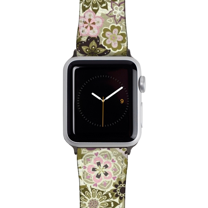 Watch 42mm / 44mm Strap PU leather Bouquet of Blooms-Green and Pink by Paula Ohreen