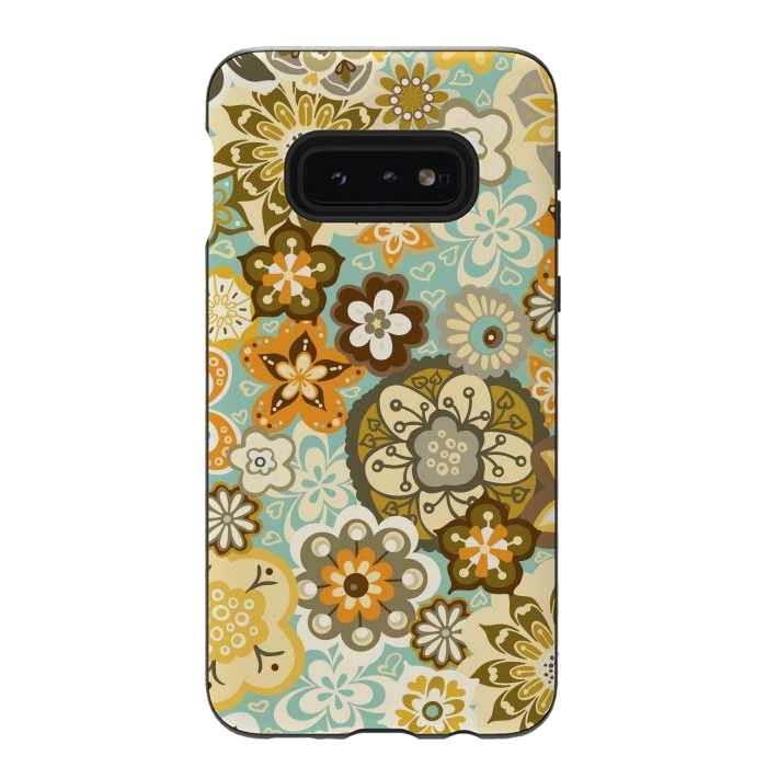 Galaxy S10e StrongFit Bouquet of Blooms-Blue and Orange by Paula Ohreen