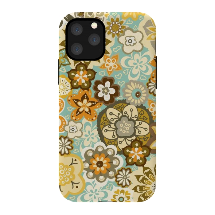 iPhone 11 Pro StrongFit Bouquet of Blooms-Blue and Orange by Paula Ohreen