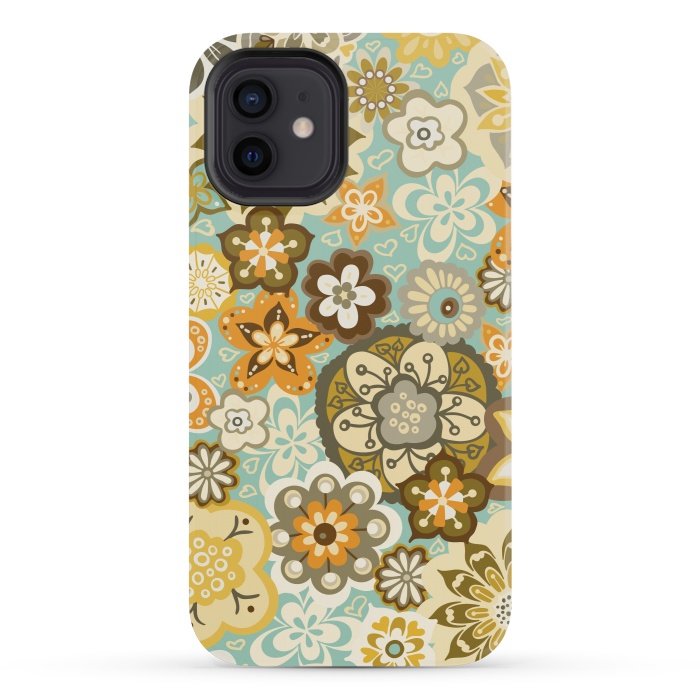 iPhone 12 mini StrongFit Bouquet of Blooms-Blue and Orange by Paula Ohreen