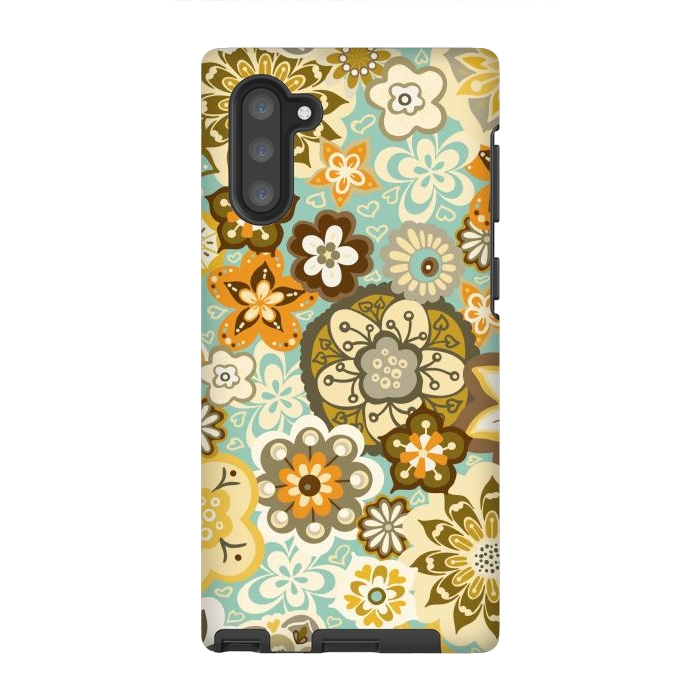 Galaxy Note 10 StrongFit Bouquet of Blooms-Blue and Orange by Paula Ohreen