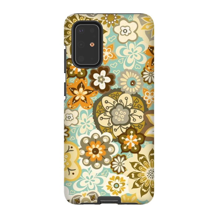 Galaxy S20 Plus StrongFit Bouquet of Blooms-Blue and Orange by Paula Ohreen