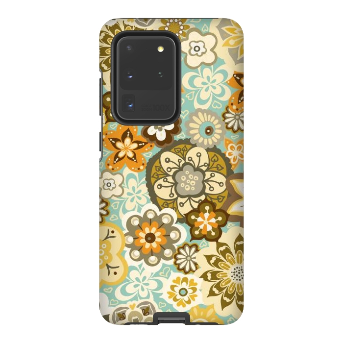 Galaxy S20 Ultra StrongFit Bouquet of Blooms-Blue and Orange by Paula Ohreen