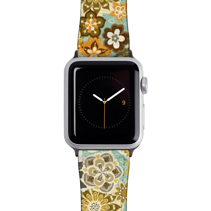 Watch 42mm / 44mm Strap PU leather Bouquet of Blooms-Blue and Orange by Paula Ohreen