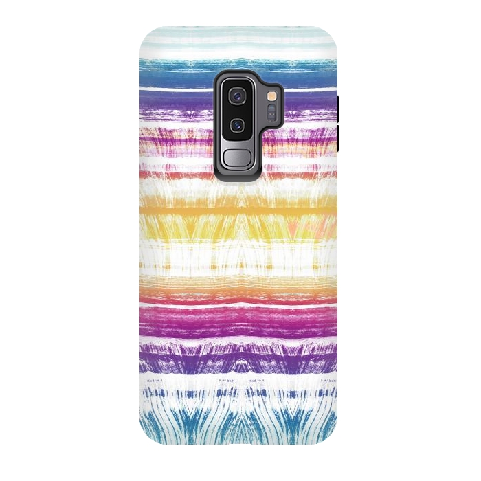 Galaxy S9 plus StrongFit Rainbow brushed ethnic tie dye stripes by Oana 