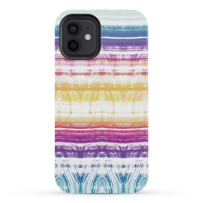 iPhone 12 mini StrongFit Rainbow brushed ethnic tie dye stripes by Oana 
