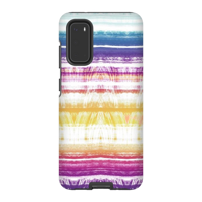 Galaxy S20 StrongFit Rainbow brushed ethnic tie dye stripes by Oana 