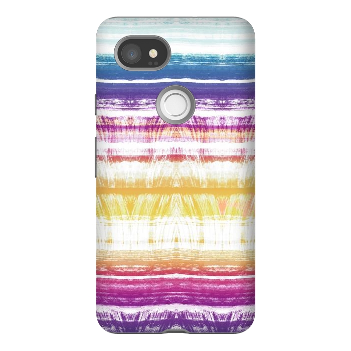 Pixel 2XL StrongFit Rainbow brushed ethnic tie dye stripes by Oana 