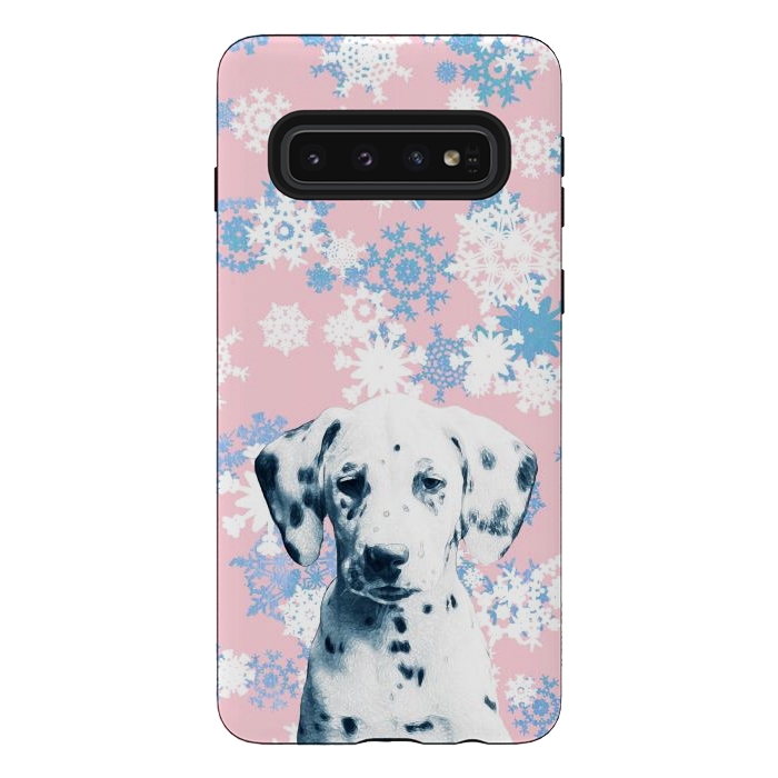Galaxy S10 StrongFit Pink blue dalmatian and snowflakes by Oana 