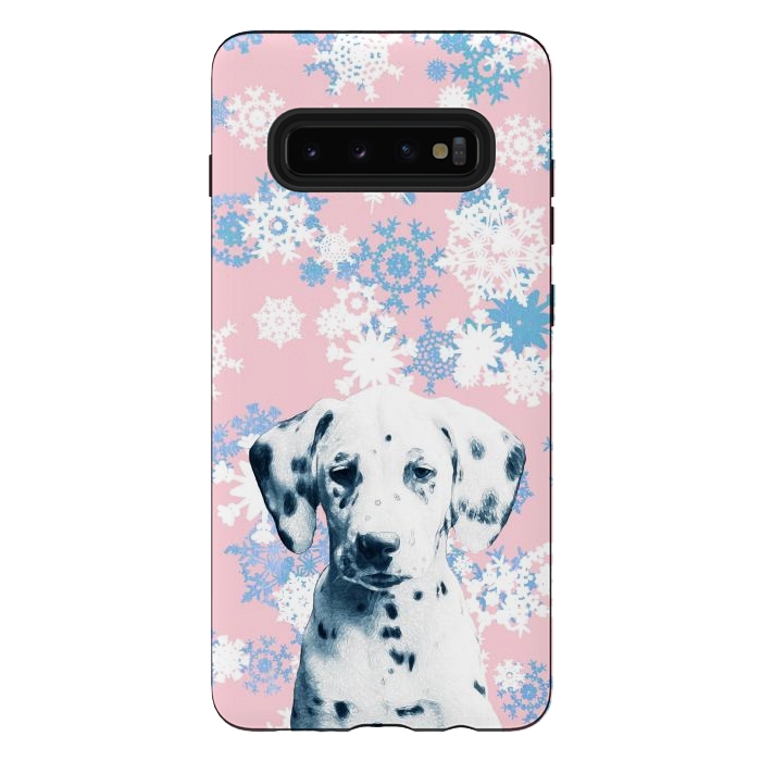 Galaxy S10 plus StrongFit Pink blue dalmatian and snowflakes by Oana 