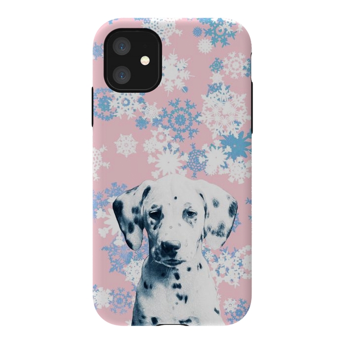 iPhone 11 StrongFit Pink blue dalmatian and snowflakes by Oana 