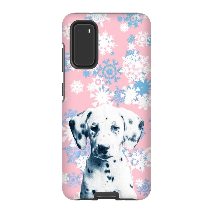 Galaxy S20 StrongFit Pink blue dalmatian and snowflakes by Oana 