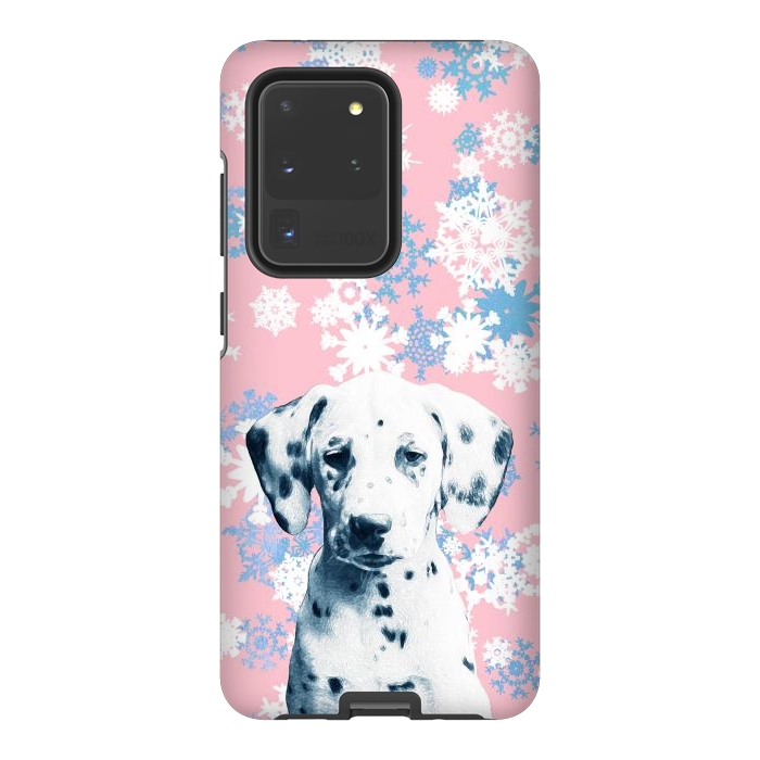 Galaxy S20 Ultra StrongFit Pink blue dalmatian and snowflakes by Oana 