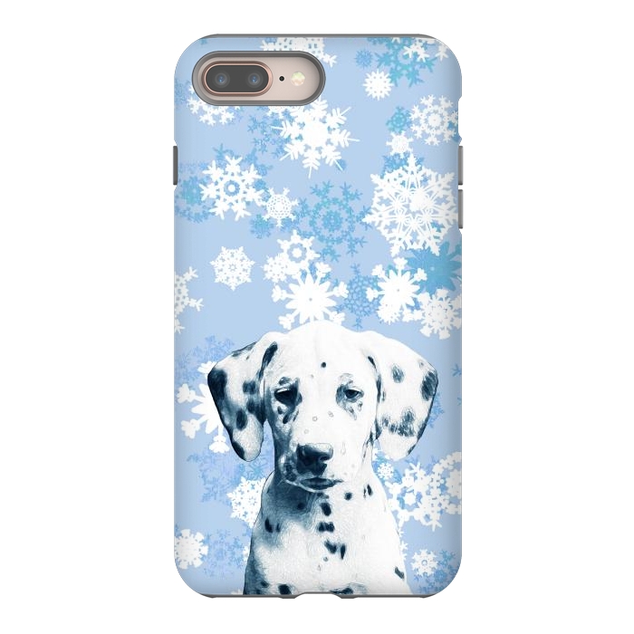 iPhone 7 plus StrongFit Cute dalmatian and blue white snowflakes by Oana 
