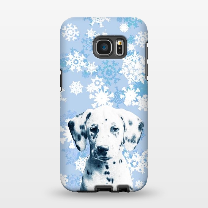 Galaxy S7 EDGE StrongFit Cute dalmatian and blue white snowflakes by Oana 