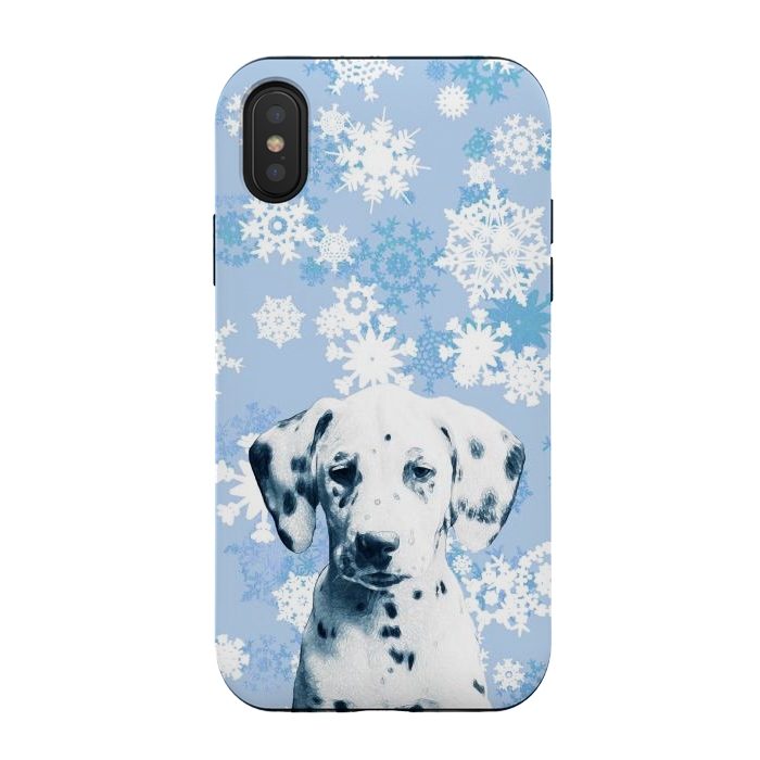 iPhone Xs / X StrongFit Cute dalmatian and blue white snowflakes by Oana 