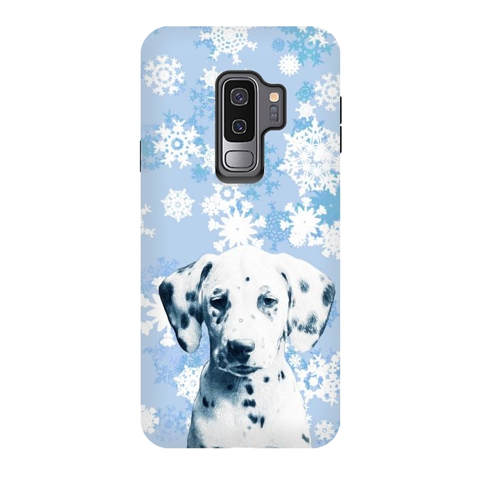 Galaxy S9 plus StrongFit Cute dalmatian and blue white snowflakes by Oana 