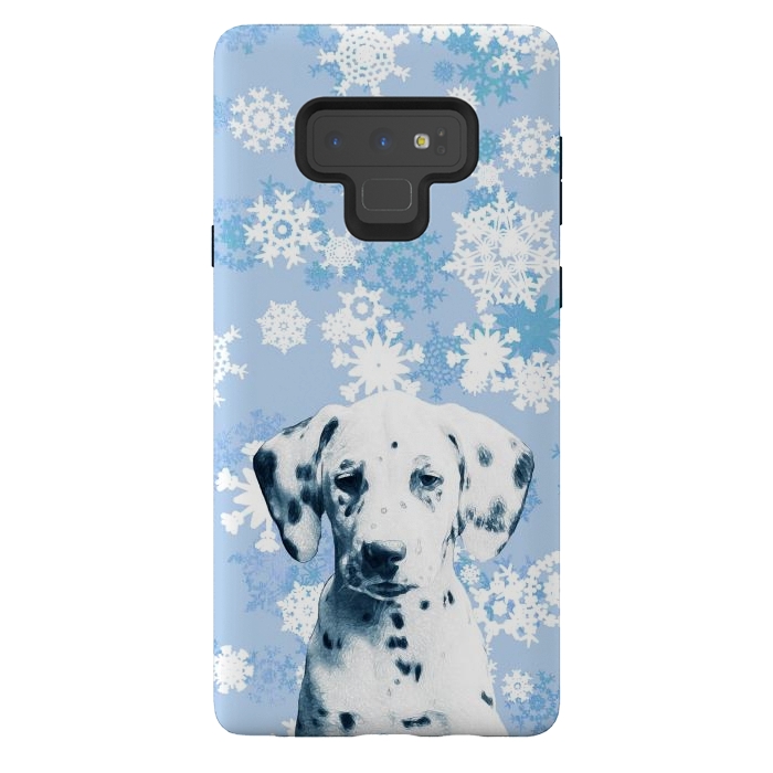 Galaxy Note 9 StrongFit Cute dalmatian and blue white snowflakes by Oana 