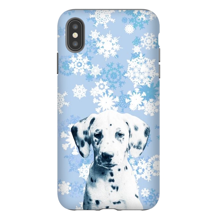 iPhone Xs Max StrongFit Cute dalmatian and blue white snowflakes by Oana 
